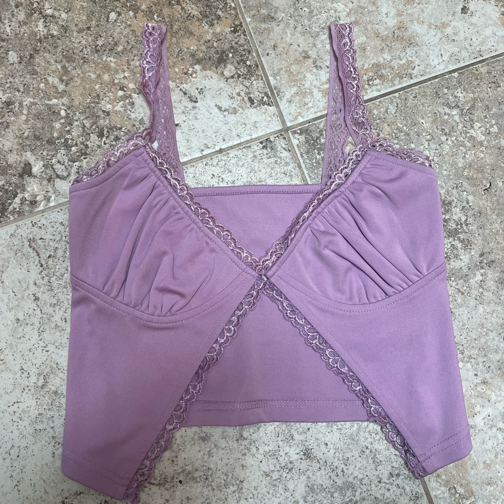Purple Lace Trim Crop Top